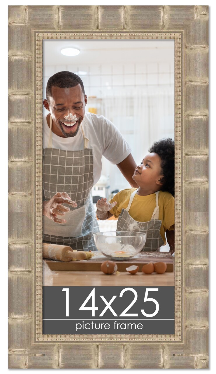 14x25 Wide Bamboo Picture Frame with UV-Resistant Acrylic & Acid Free Backing, Available in 4 Finishes - Brown, Black, Silver, and Natural